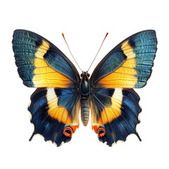 Blue yellow orange butterfly isolated on a transparent background