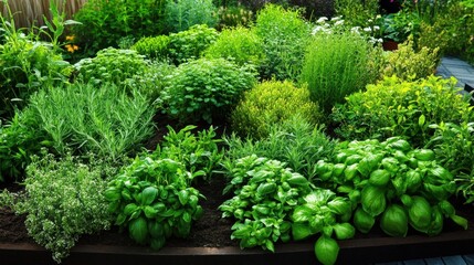 Lush Green Herb Garden with Fresh Varieties and Vibrant Foliage