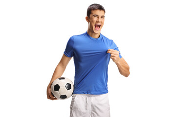 Excited football player proud of his team