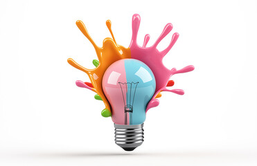 Fototapeta premium colorful light bulb surrounded by vibrant paint splashes, symbolizing creativity and innovation. bright colors evoke sense of inspiration and artistic expression