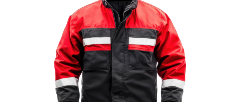 Stylish work jacket in black and red colors transparent background