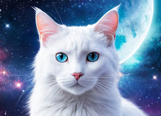 cat on a surreal space background