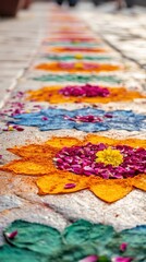 Obraz premium Vibrant Floral Rangoli Path: A Colorful Indian Street Art