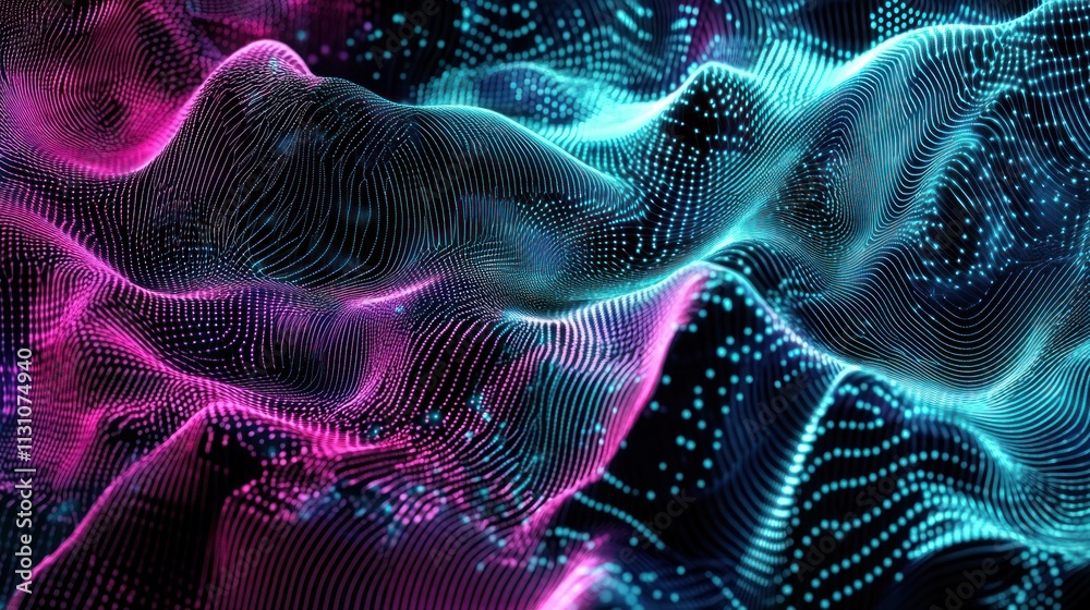 Poster Abstract digital waves with vibrant colors and flowing patterns.