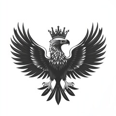 Obraz premium Majestic crowned eagle with wings spread wide, monochrome design.