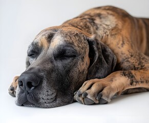 A close-up portrait of a large, brown mastiff dog sitting on a white background in a studio, showcasing its adorable and friendly