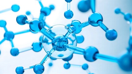 Blue transparent molecule model over blue 