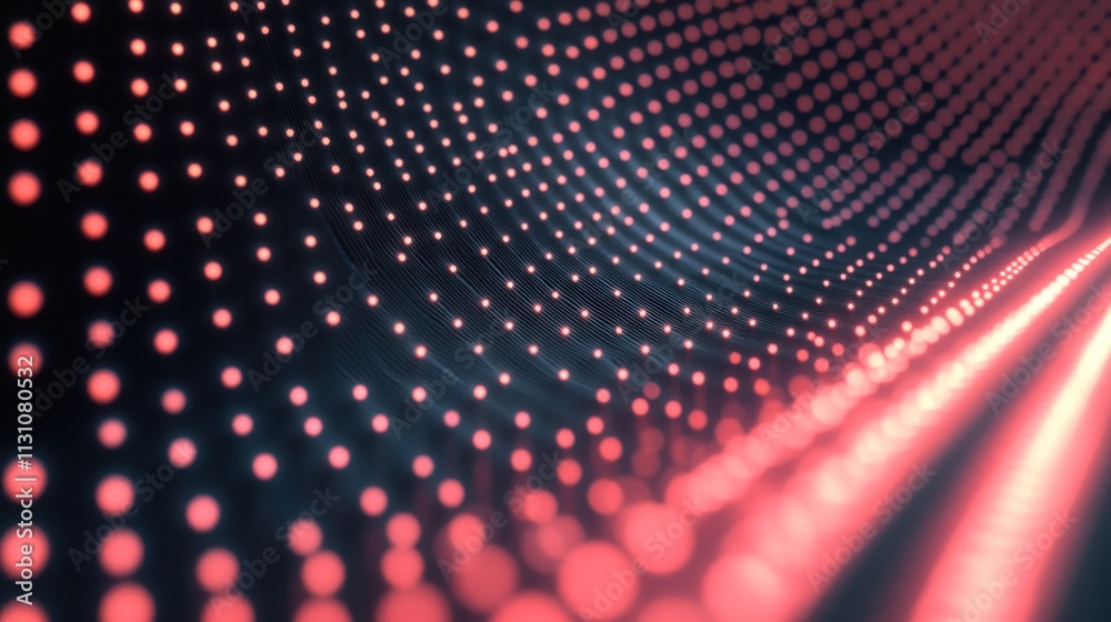 Poster Abstract digital visualization of glowing dots in a flowing wave pattern.