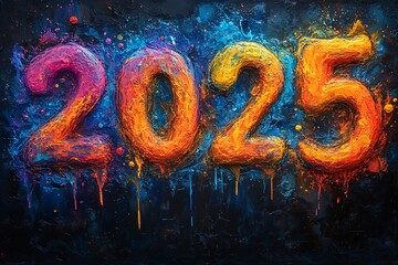 Colorful Painted Numbers to Celebrate New Year 2025