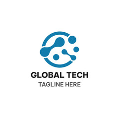 Global tech logo concept. World and metaballs vector illustration