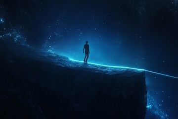 Fototapeta premium A man is standing on a cliff in the dark