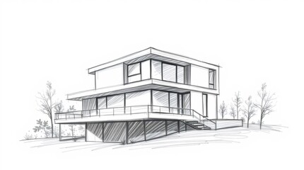 Modern House Architectural Sketch 