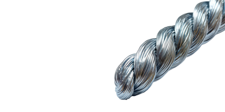 Braided steel cable isolated on transparent background