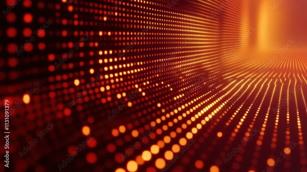 Poster Abstract digital design with glowing dots and lines in warm tones.