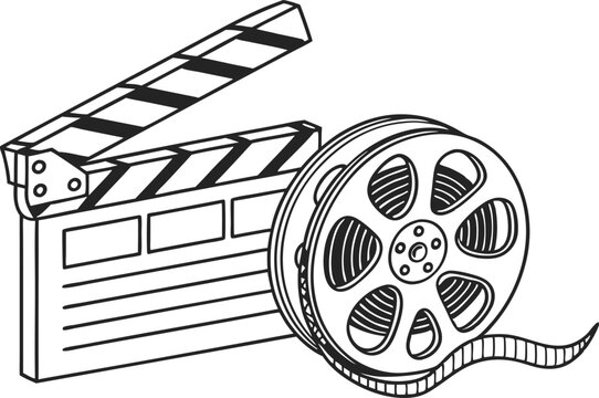 recommend clip art: Line Art of Movie Clapperboard and Film Reel for Cinema Theme