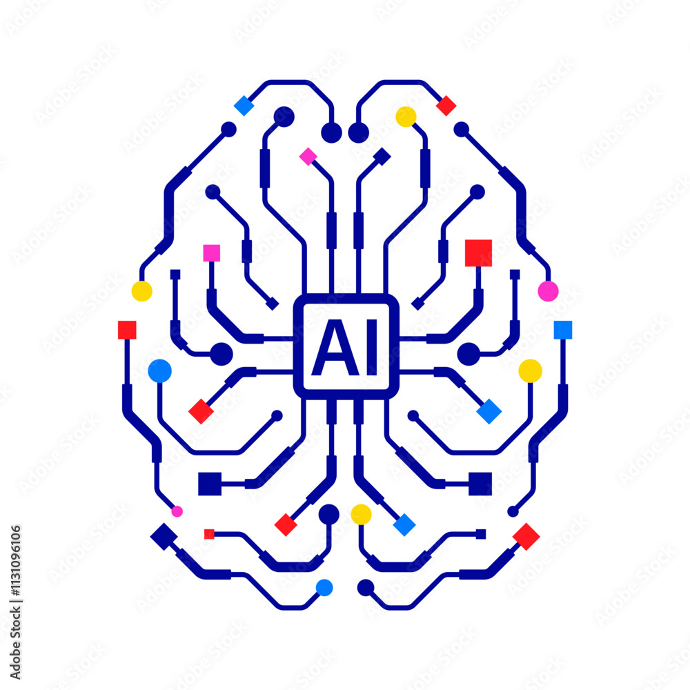 Poster AI brain circuit board icon. Concept of Artificial intelligence. Digital electronic robot brain. Icon element for application and web. Vector illustration.