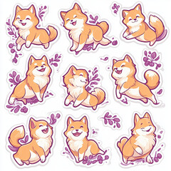 Cute Shiba Inu Sticker Set with Pastel Colors