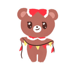 Obraz premium Christmas bear with red bow cartoon doodle hand drawn