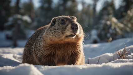 Groundhog Day Scene with Groundhog and Shadow