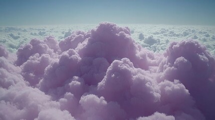 Naklejka premium Surreal purple cumulus clouds fill the sky above an abstract fantasy landscape creating a unique and aesthetic visual backdrop for artistic projects