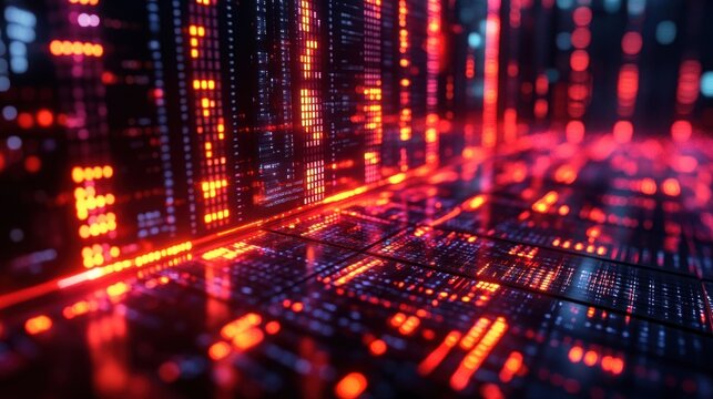 Data processing event in a cybernetic world virtual space digital artwork futuristic environment abstract viewpoint technological concept