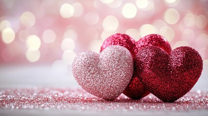 Fototapeta premium Festive Glittery Hearts on a Sparkling Background for Valentine's Day Celebration