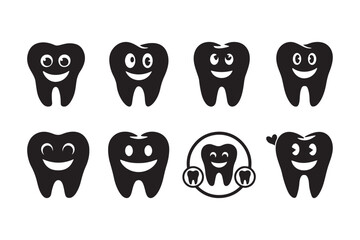 Smiling Tooth Silhouette Vector Set for Dental Illustrations and Design