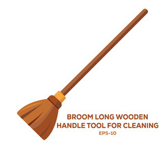 Illustration of broom long wooden handle tool for cleaning on white