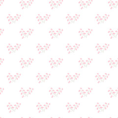Seamless pattern of delicate pink flowers on white background.