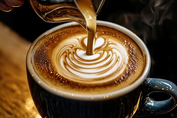 a barista pouring latte art into a cup