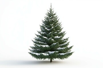 Fototapeta premium Green Christmas tree with frosted branches isolated on a white background. Realistic 3D render. Holiday season decoration for design and print.