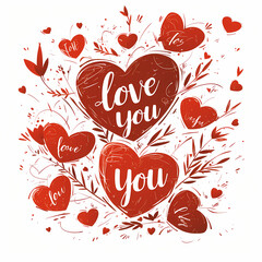 valentine hearts background,The word 'I love you' written in cursive script, Valentine's Day themed clip art
