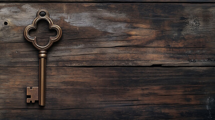 House-Shaped Key Tag on Wooden Background for Real Estate Design
