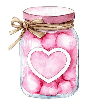pink candy jar watercolor painting clip art preview