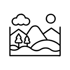 Naklejka premium peaceful landscape icon, mental health line art, health awareness icon - simple black line art icon of peaceful landscape, for mental health celebrations. health awarenes vector art.