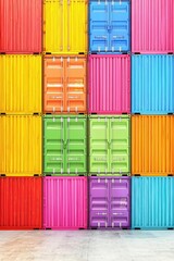 Fototapeta premium Trade dispute, shipping containers facing a large wall, 3D illustration