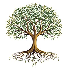 Fototapeta premium Ornate illustration of a majestic tree with vibrant green leaves and intricate roots.