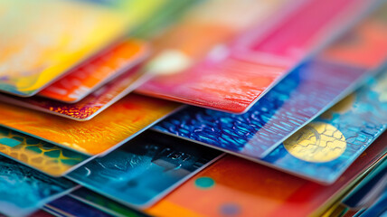 Close up of colorful credit and debit cards generated.AI