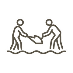 Two people cleaning a river with a shovel on a minimalistic background