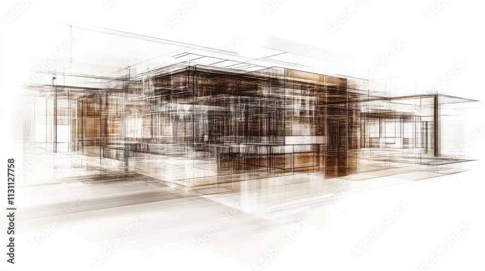 Poster Abstract architectural design showcasing a modern structure with intricate lines and layers.