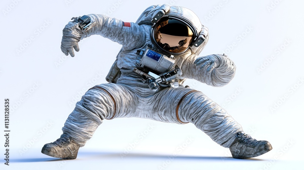 Aufkleber a stylized astronaut in a dynamic pose, showcasing space exploration and adventure.