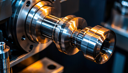 Material science metals strength. Machined metal part in a precision manufacturing environment with a focus on details.