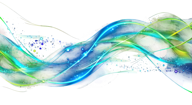 Vector abstract light lines wavy flowing dynamic in blue green colors isolated on black background for concept of AI technology, digital, communication, 5G, science, music