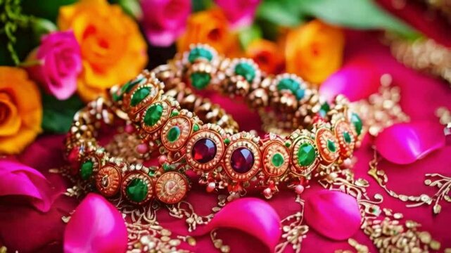 Kundan bangles with flowers