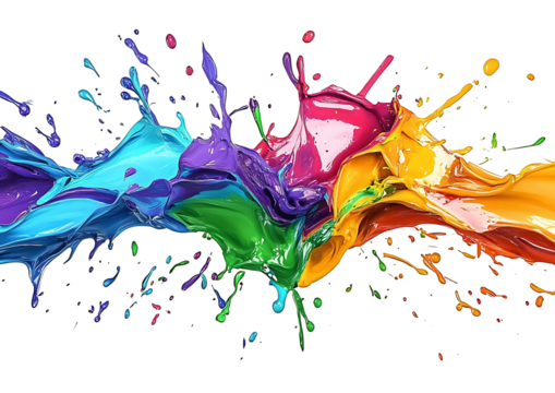 Vibrant colorful paint splash art on a transparent background