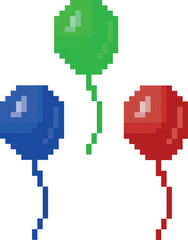 Pixel balloons isolated vector illustration, pixel art illustration