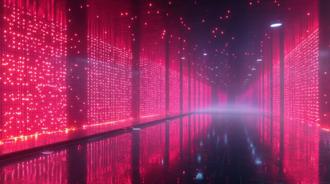 High-energy stage setup with vibrant lights piercing a foggy environment designed for themes of entertainment music or large-scale event promotions