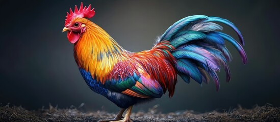 Fototapeta premium Vibrant rooster with iridescent plumage.