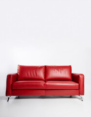 Fototapeta premium Red Leather Sofa Modern Furniture Home Decor Interior Design