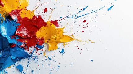 Abstract colorful paint splash explosion on white.